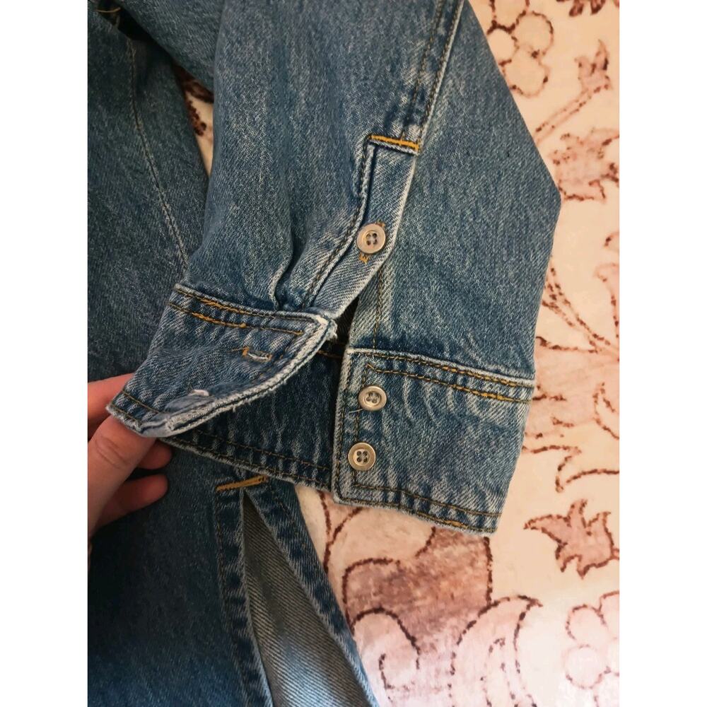 Anthropologie Pilcro Denim Shacket S/M Oversized Distressed Raw Hem Chore - Picture 4 of 12